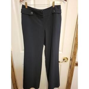 ANN TAYLOR LOFT WIDE LEG FLAT LINED FRONT BUTTON ACCENT TROUSER BLACK Size 6